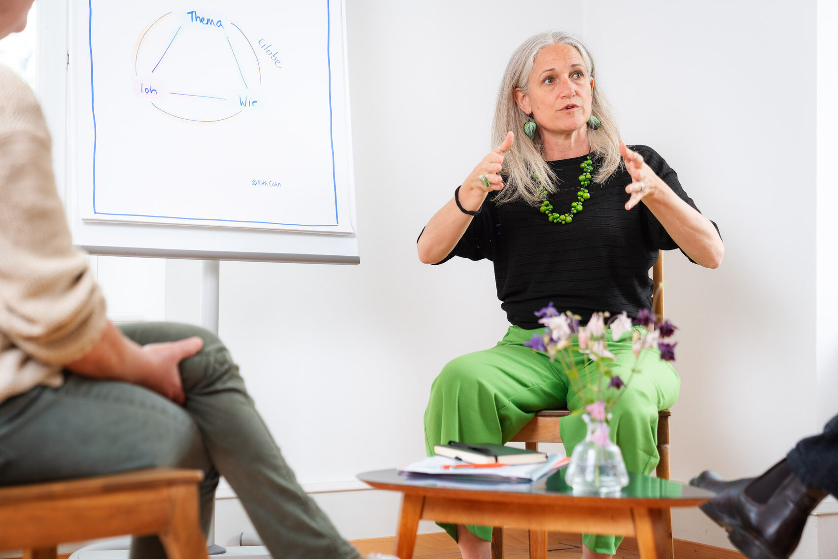 Bild von Carmen Arnold während einer Mediation mit Kunden im Raum in Baden Dättwil.